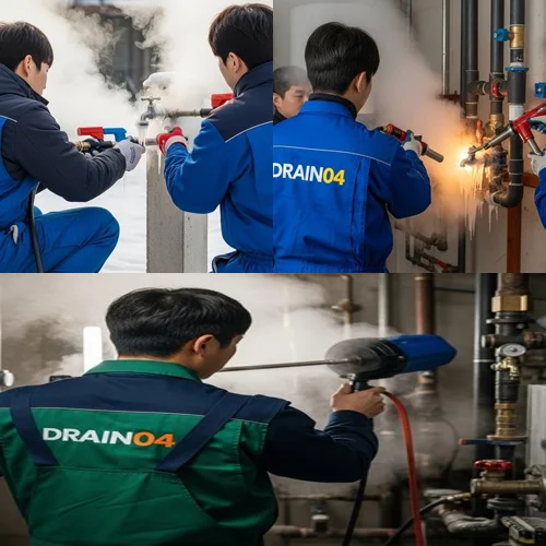 미산동 수도 동파 녹임 해빙 꽁꽁 언 하수도 시원하게