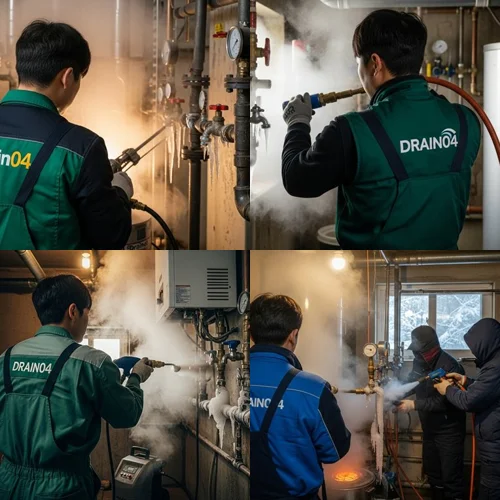 미산동 수도 동파 녹임 해빙 꽁꽁 언 하수도 시원하게